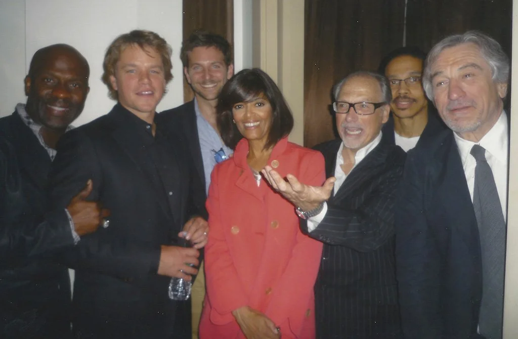 From left: Gospel singer BB Winans, actor Matt Damon, actor Bradley Cooper, --, --, Leon Lee Dorsey, and actor Robert De Niro